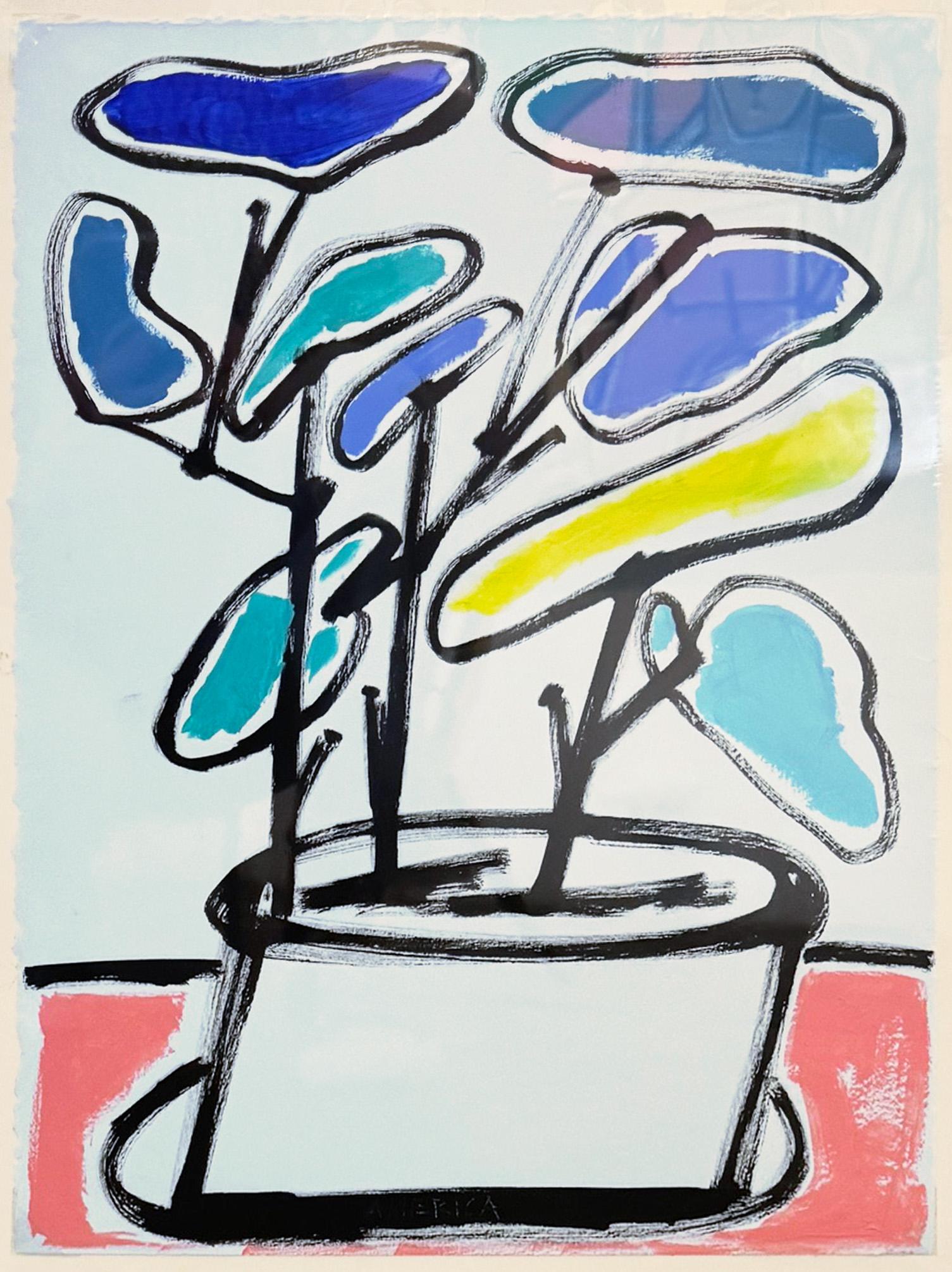 Still Life on paper, Bold lines, Plant With Pleasant Leaves by America Martin
