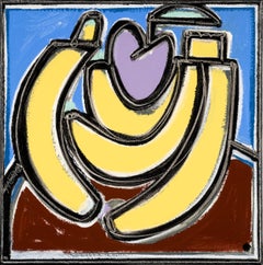 Natura morta, linee decise, frutta, mele, banane di America Martin