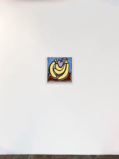 Natura morta, linee decise, frutta, mele, banane di America Martin