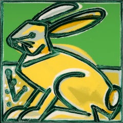 Sunshine Bunny_2023, America Martin_Oil/Acrylique/Toile_Animal Portrait_Green