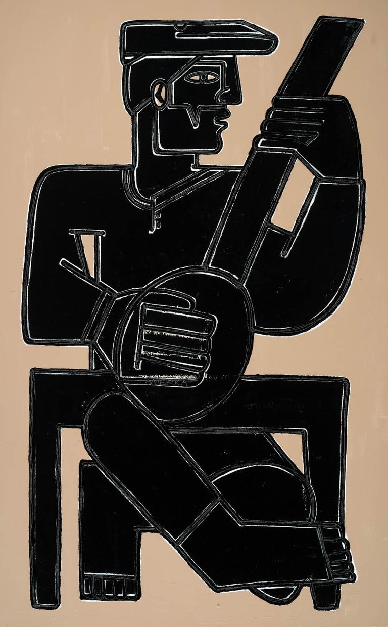 AMERICA MARTIN
The Banjo Man
Oil + Acrylic on Canvas
91 1/2 x 57 1/2 inches, framed, white frame
AMERICA TO ME
Bursting with life, form, and color, America Martin’s compositions pioneer a reaffirmation of life and the human experience. JoAnne