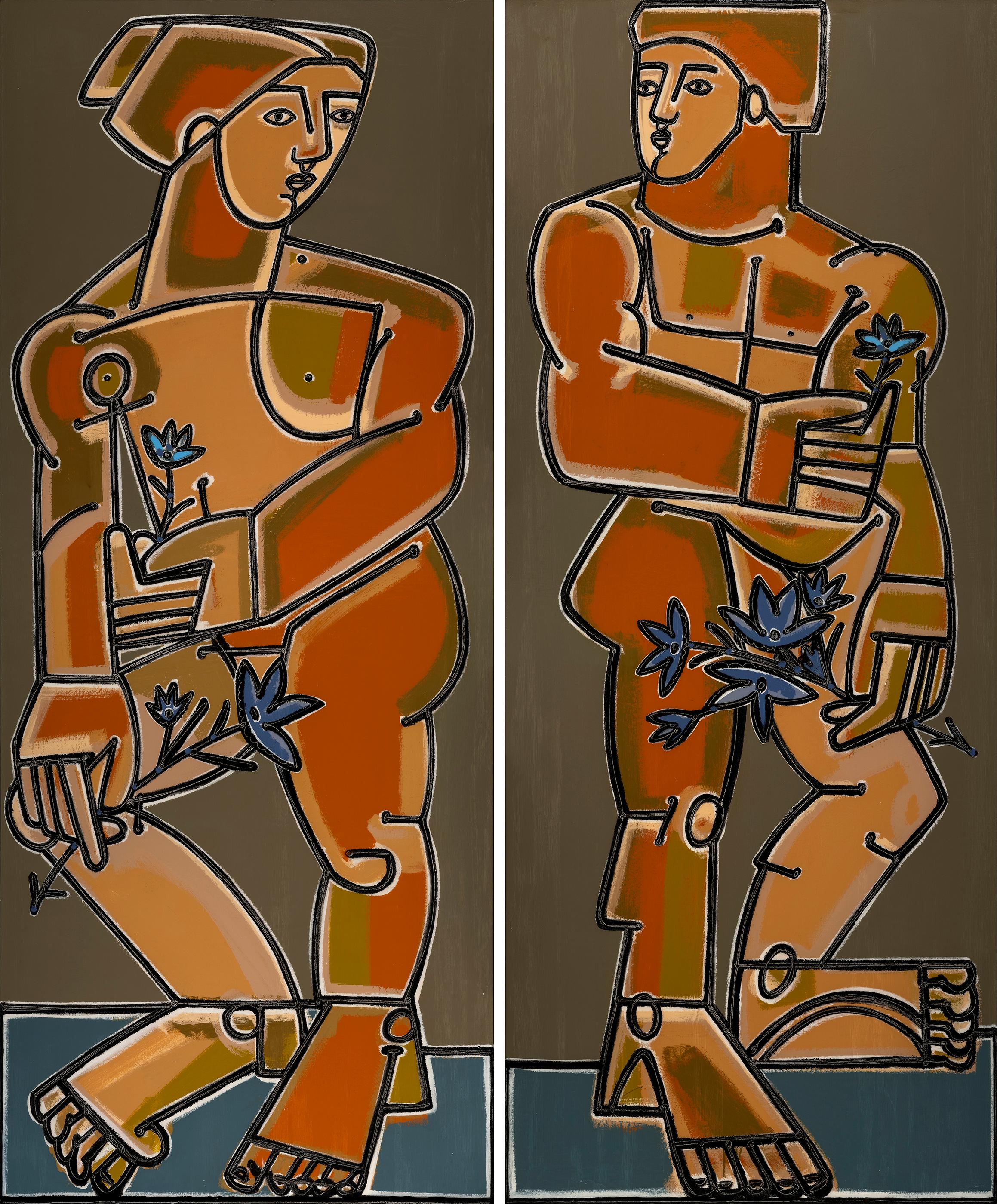 The Exchange of Flowers (Diptych), 2022_America Martin_Oil/Acrylic_Figurative