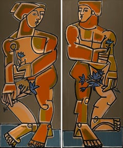 The Exchange of Flowers (Diptych), 2022_America Martin_Oil/Acrylic_Figurative