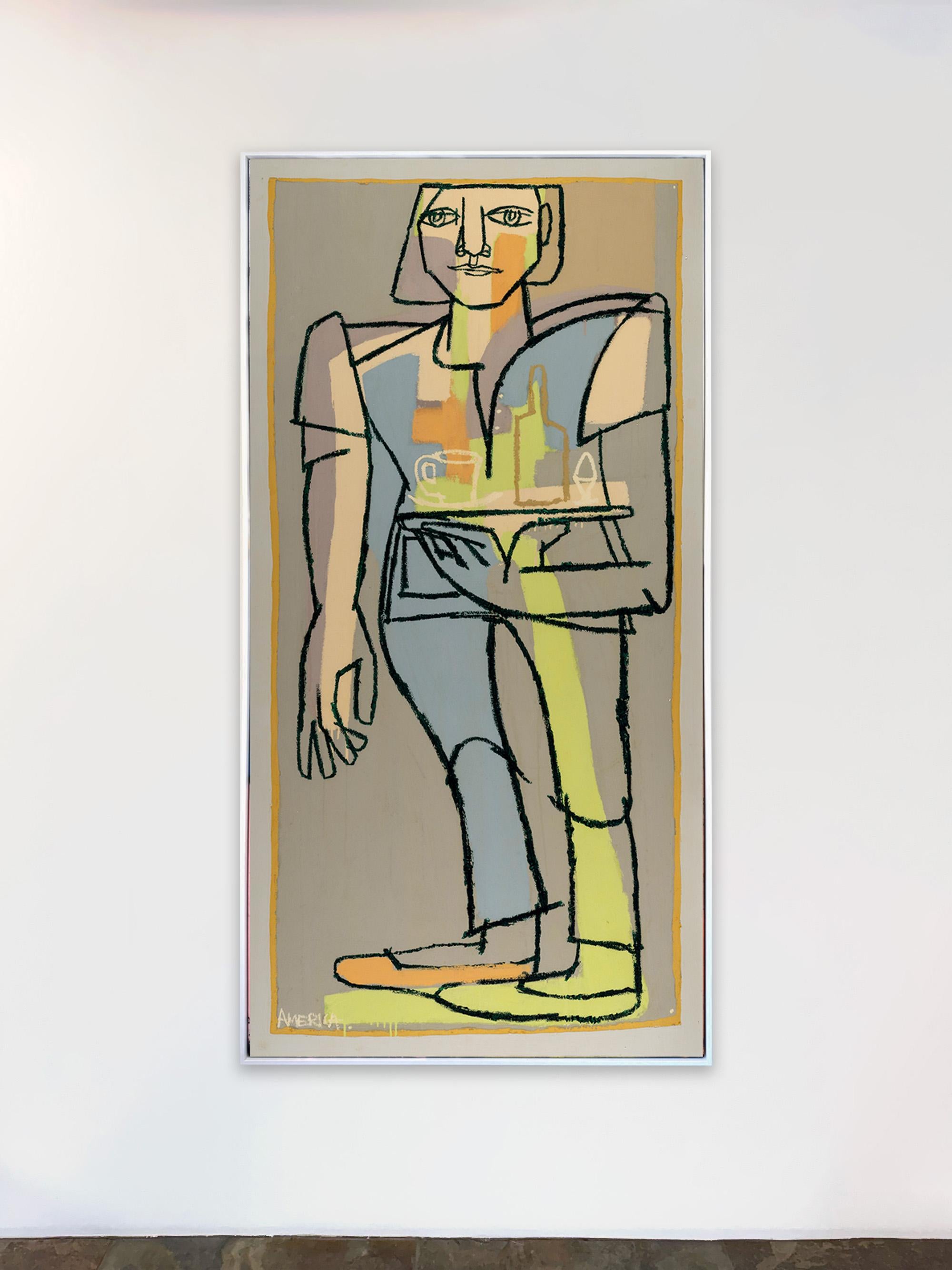 The Waiter_America Martin_Oil/Acryl/Leinwand_Figuratives Porträt_Vertikales im Angebot 1