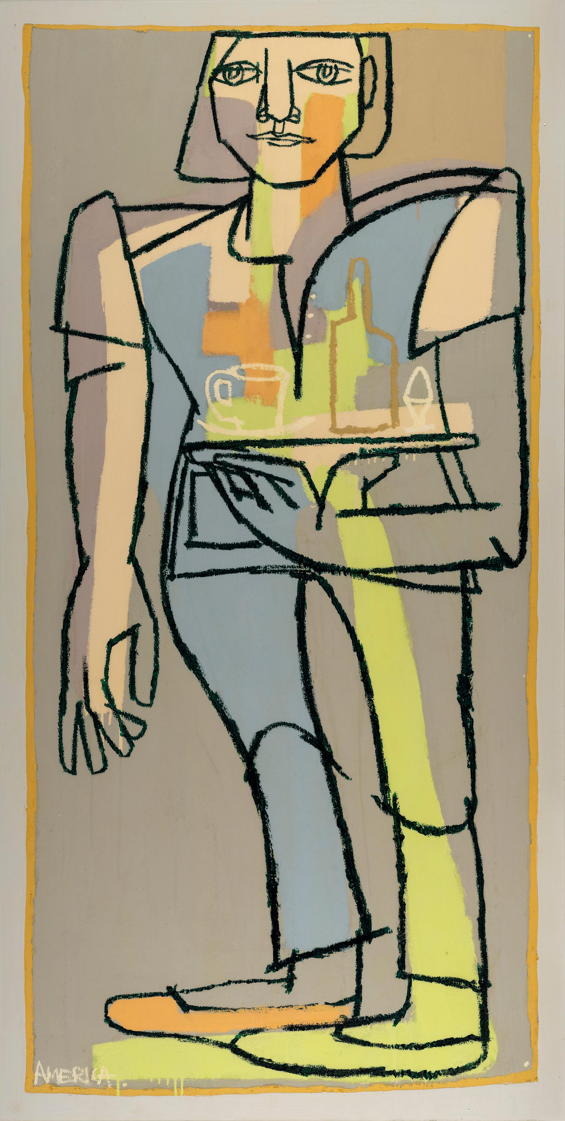 Figurative Painting de America Martin - El Camarero_América Martin_Oleo/Acrílico/Lienzo_Retrato_Figurativo_Vertical