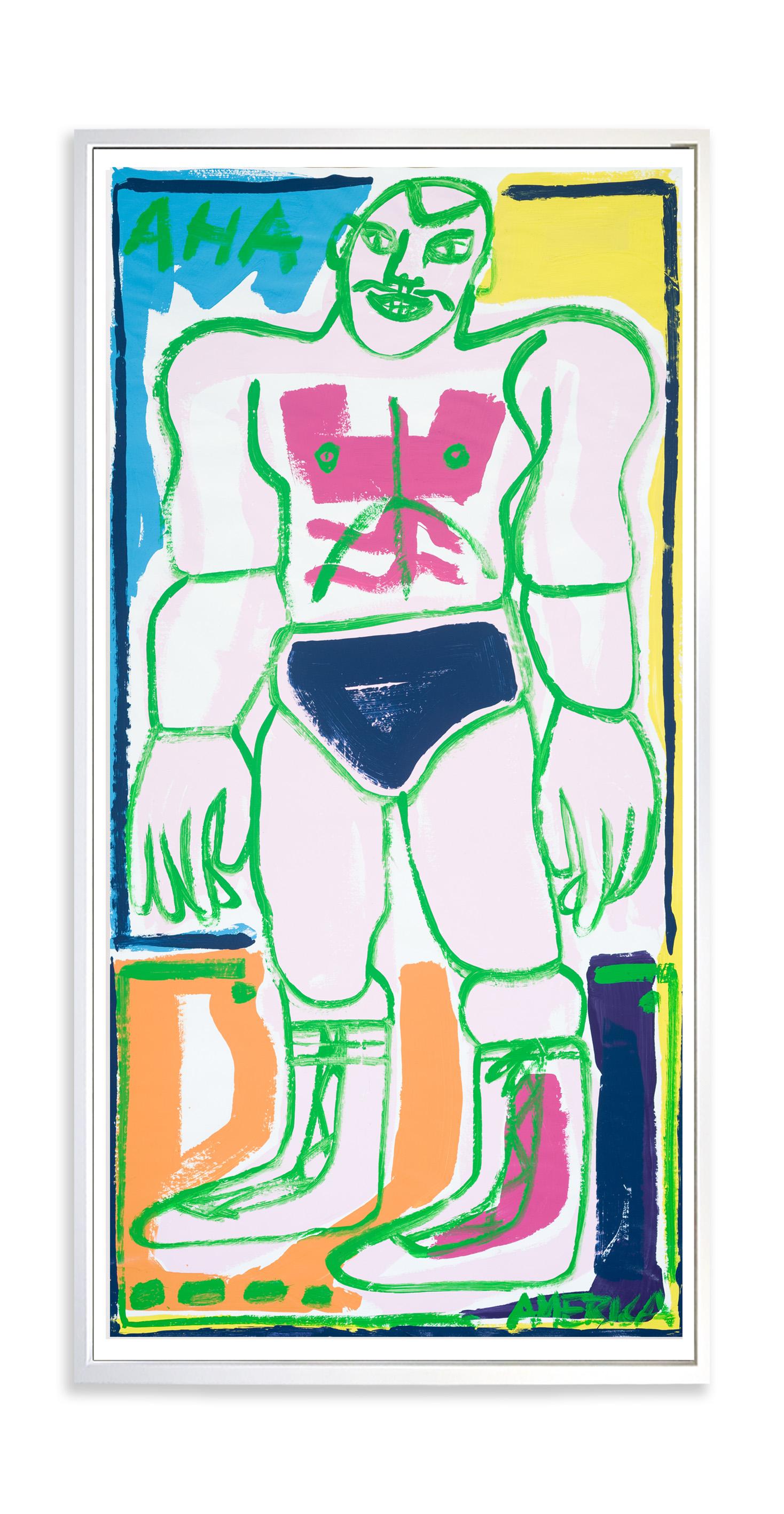 Wrestler_America Martin_Acryl auf Papier_Figuratives/Porträt/Sports im Angebot 6