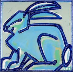 Türkis Bunny, America Martin_Oil/Acryl/Canvas_Animal-Porträt_Blau