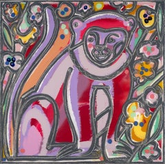 Monkey With Fruit Blossoms_America Martin_Oil/Acryl/Canvas_Animalportrait_Pink