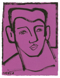 Untitled (Handsome Guy)_America Martin_Ink on Paper_Portrait/Figurative/Purple
