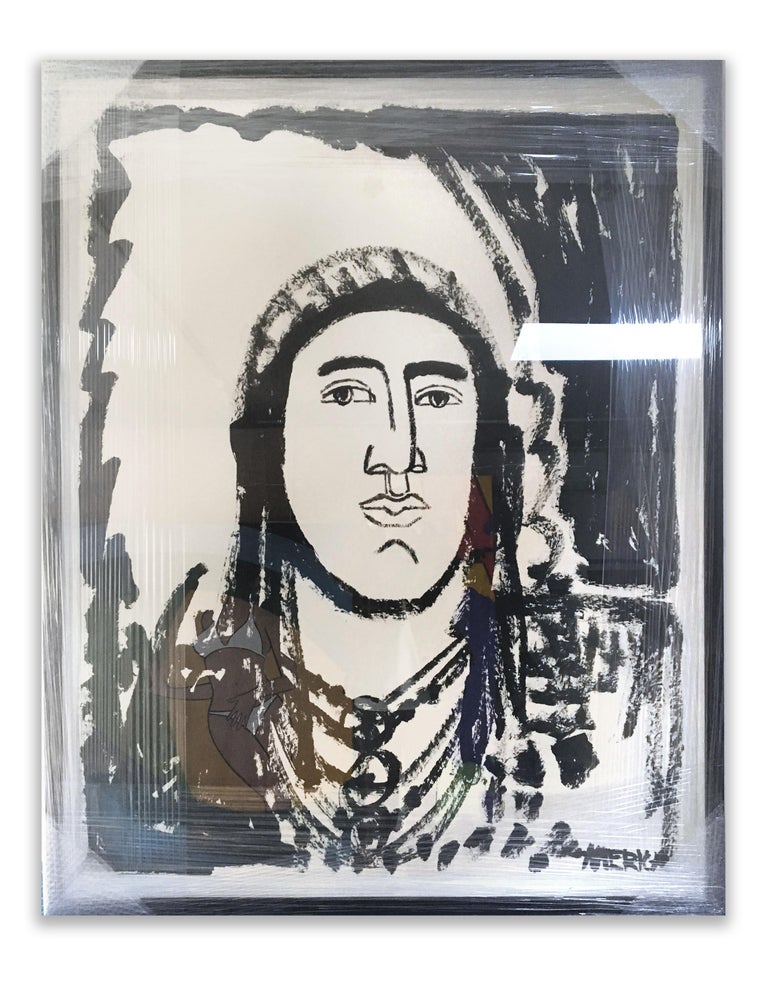 Untitled Native, America Martin, Figurative Portrait Painting, Bold Lines-Black For Sale 1