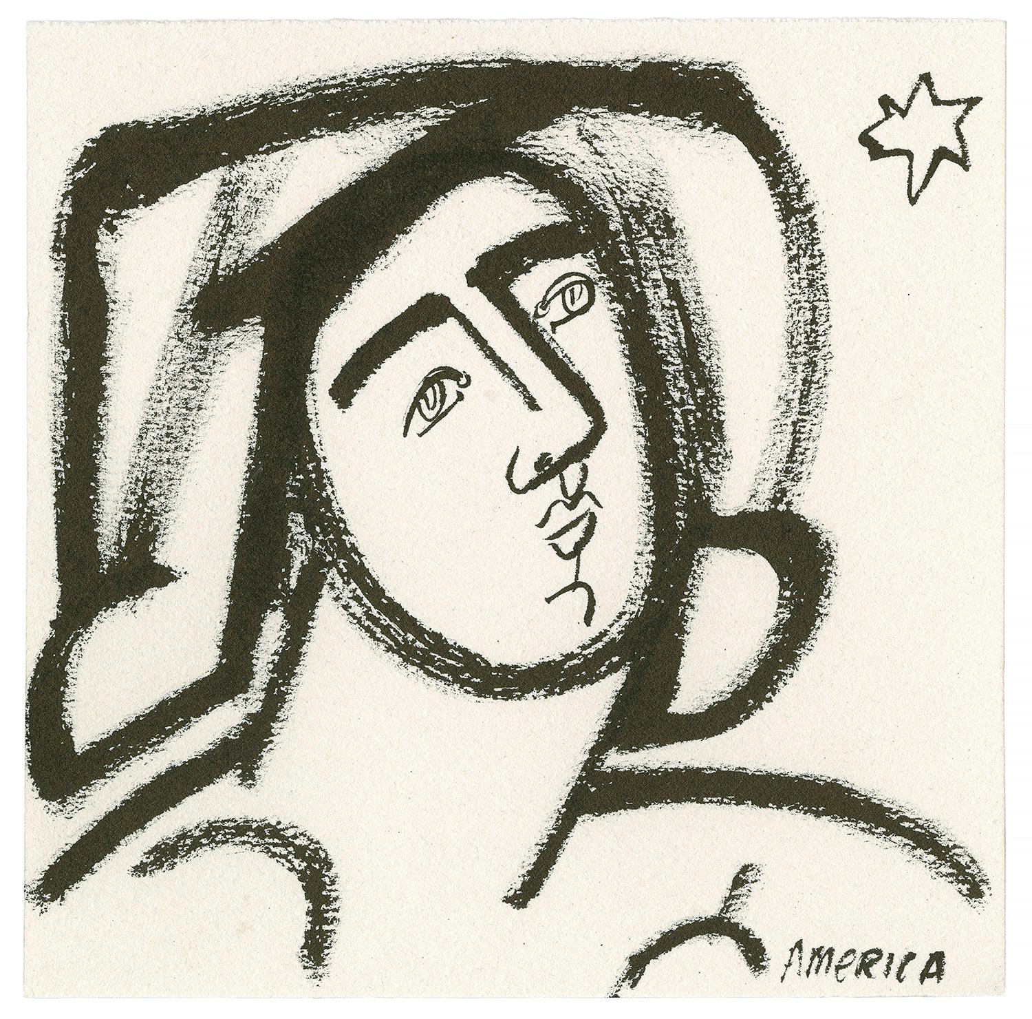 America Martin
"Untitled (Woman and Star)"
Ink on Paper
8.5" x 8.5" Framed 

Exploring the identity of both her namesake and country, LA-based America Martin draws inspiration from her Colombian heritage and the human figure to represent a diverse