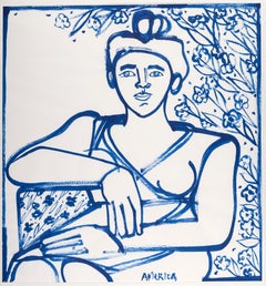 Woman in Blue_America Martin_Acrylic, Paper_Figurative/Portrait/Floral