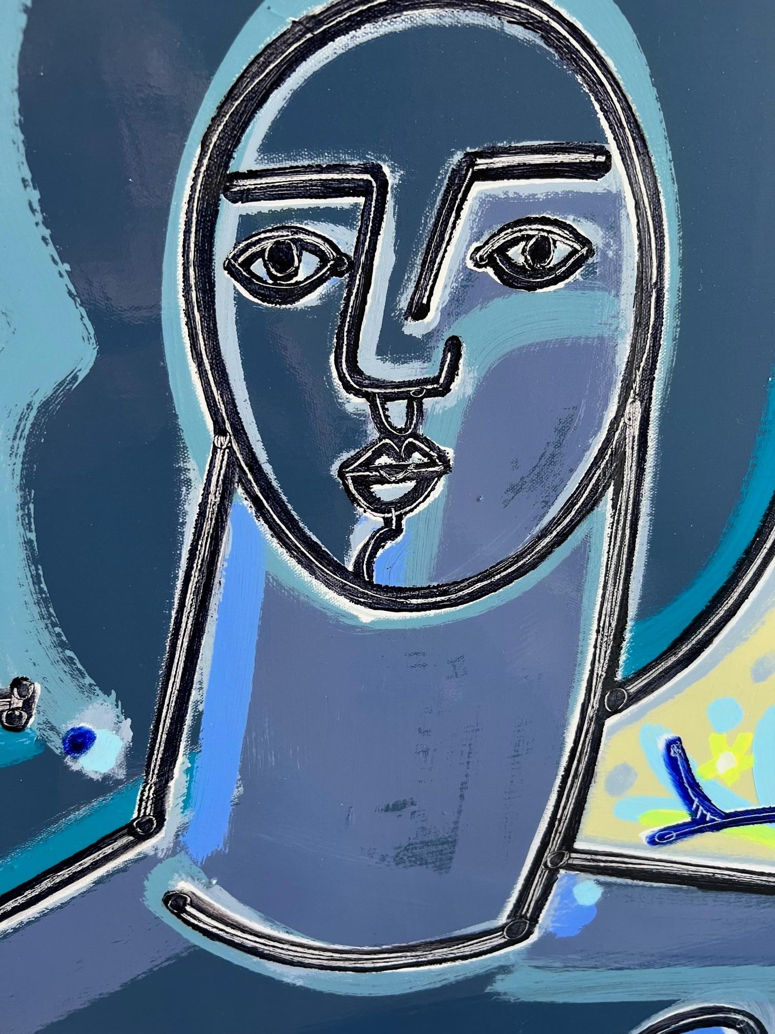 Woman in Blue_America Martin_Oil/Acrylic/Canvas_Portrait, Figurative_Bust For Sale 2