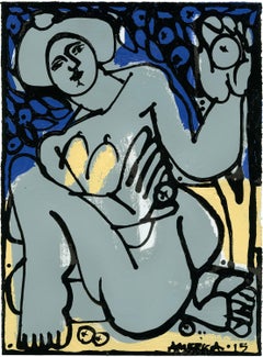 Woman in Gray and Blue 1_America Martin_Acrylic/Ink on Paper_Figurative/Nude