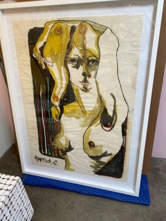 Woman in Yellow with Stripes_America Martin_Pastel/Ink/Japanese Paper_Nude