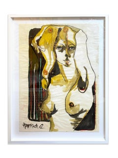 Frau in Gelb mit Streifen_America Martin_Pastell/Tinte/Japanpapier_Akt