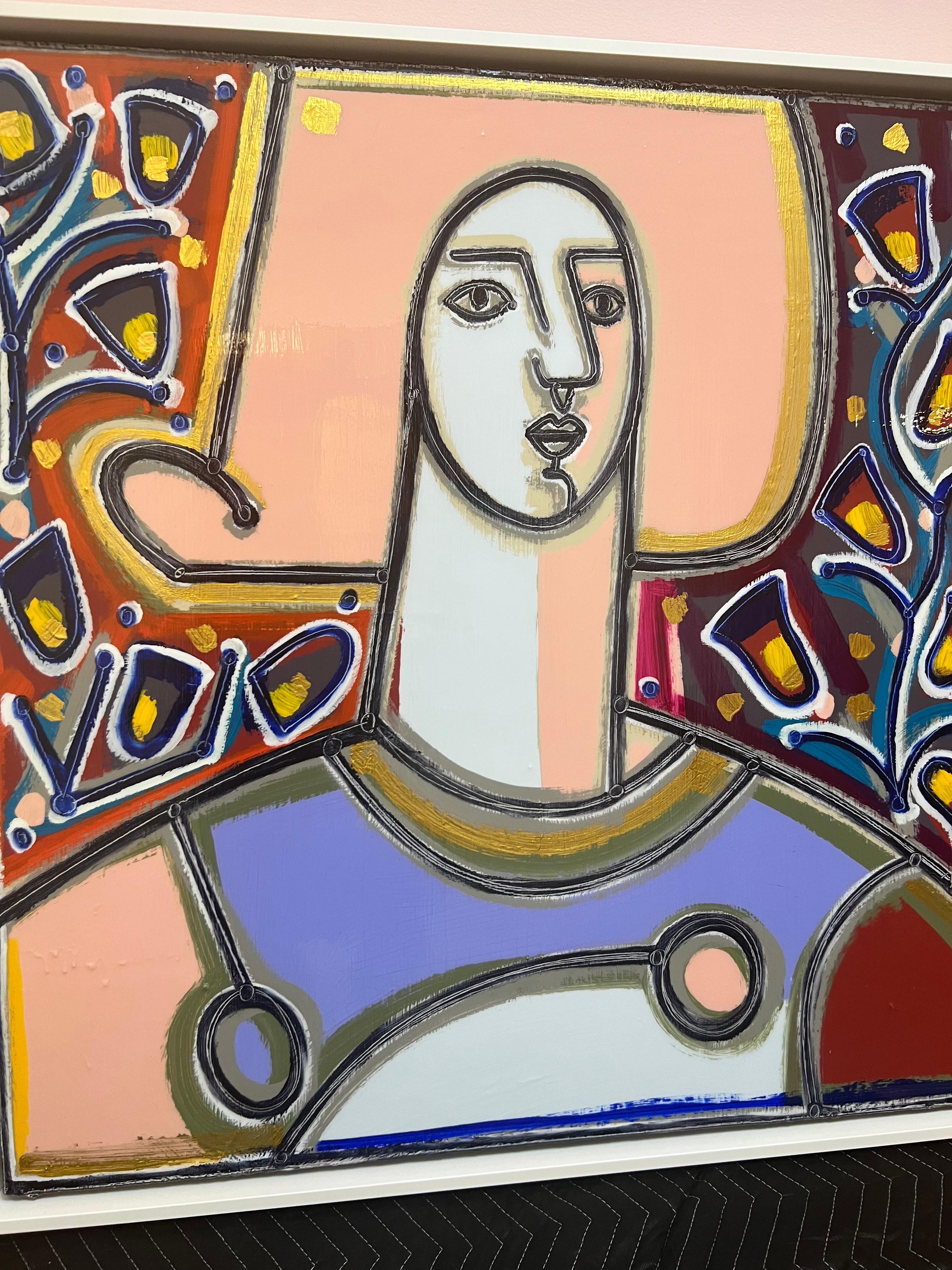 Donna con fiori a campana_2022_America Martin_Olio/Acrilico_Ritratto, Figurativo 3