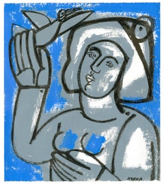 Woman with Bird_America Martin_Ink/Acrylic on Paper_Portrait/Figurative