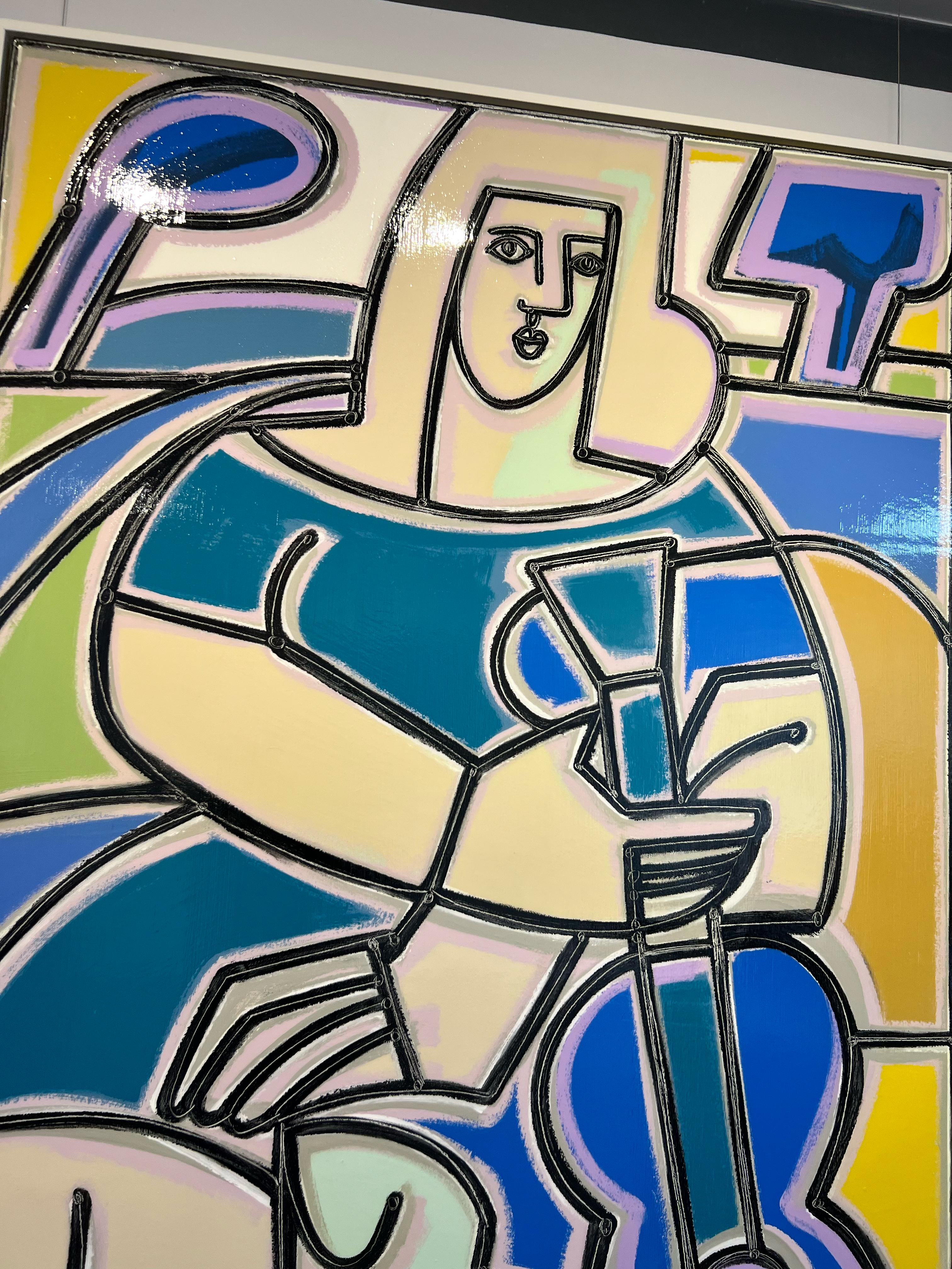Woman with Blue Guitar_America Martin_Oil/Acrylic/Canvas_Portrait_Figurative For Sale 1