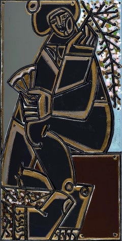 Femme avec un éventail_America Martin_Oil/Acrylique_Figure d'assise/Portrait/Nu_Floral