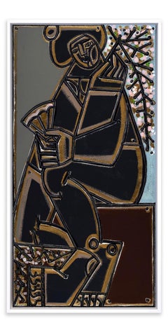Femme avec un éventail_America Martin_Oil/Acrylique_Figure d'assise/Portrait/Nu_Floral