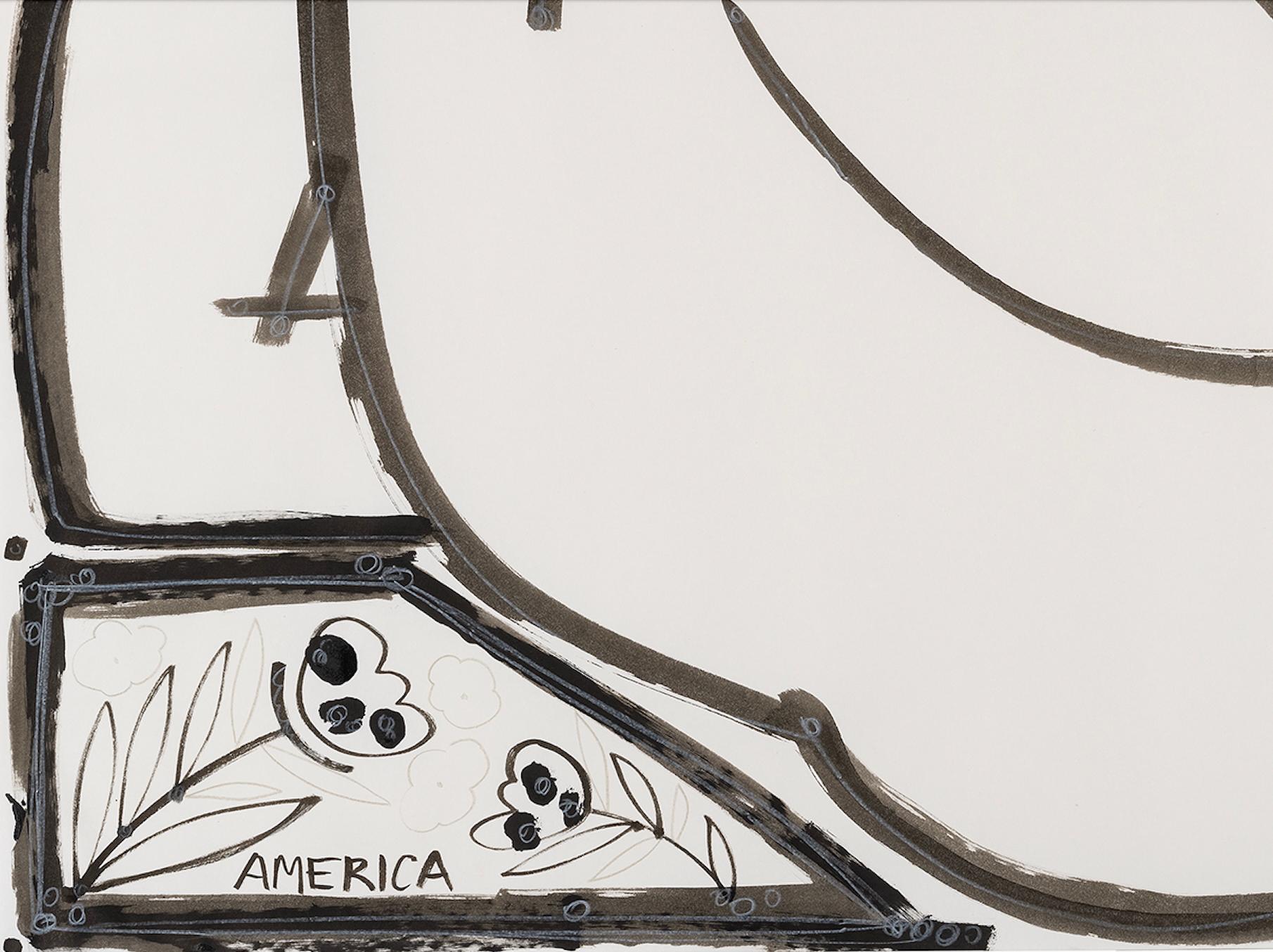 Femme avec des feuilles et des fleurs_America Martin_Encre/crayon sur papier_Figurative en vente 7
