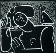 Woman with Raven on the Right:: 2021 America Martin_Acryl/Papier- weibliche Figur