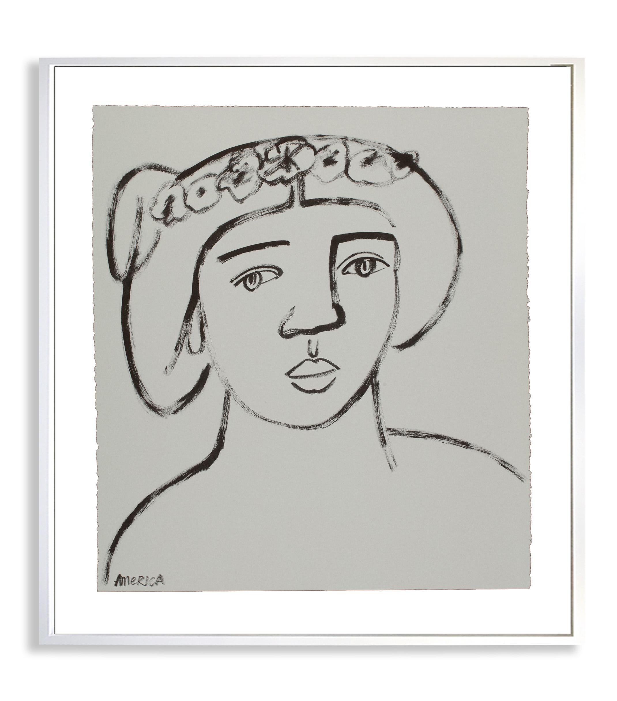 Woman with Wreath of Asters_America Martin_Tinte/Baumwollpapier_Figuratives/Porträt im Angebot 7