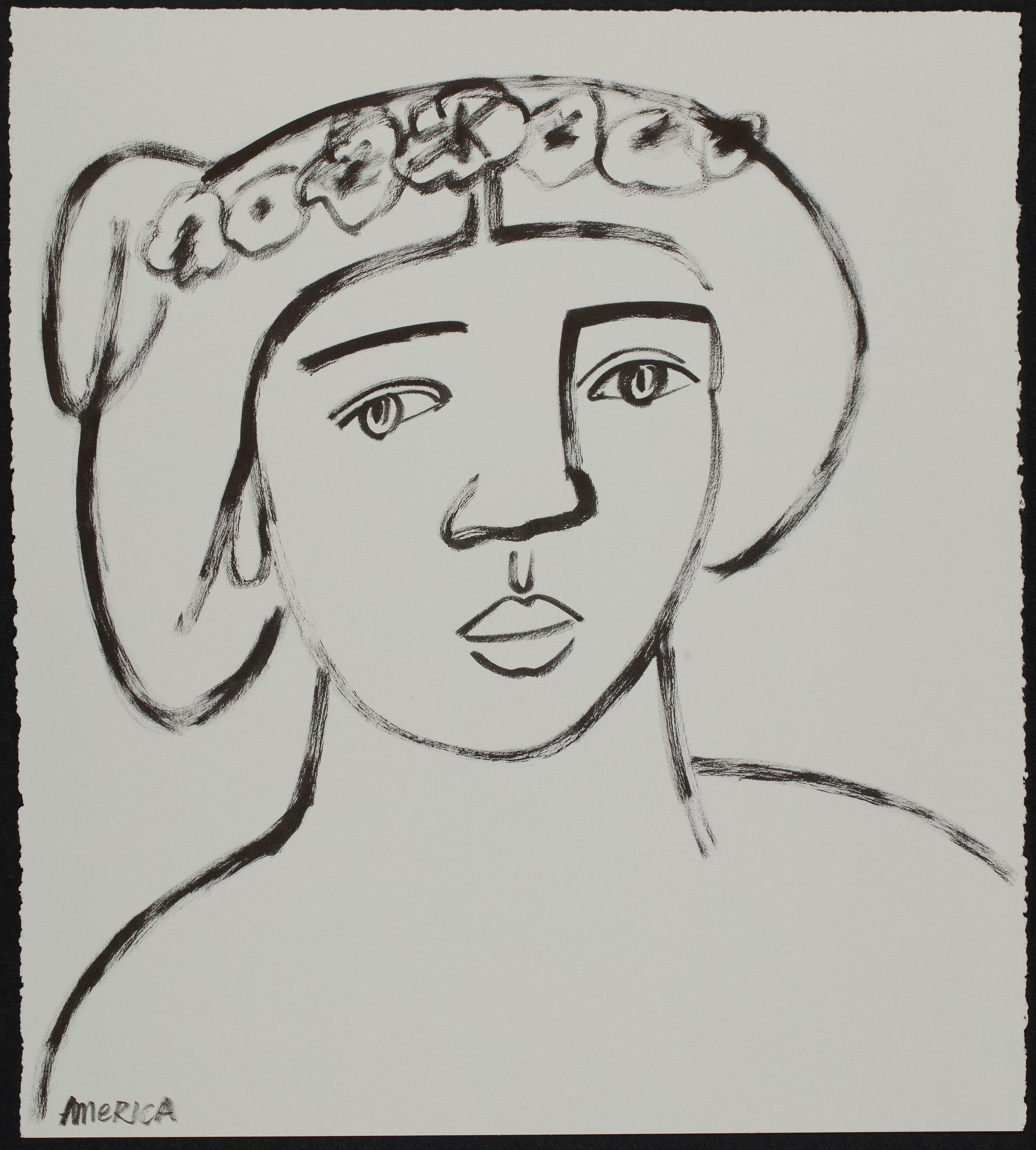 Woman with Wreath of Asters (Femme avec couronne d'asperges)_America Martin (encre/papier de coton) - Figuratif/portrait