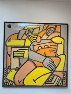 Mujeres Miran Eclipse by America Martin, Óleo y acrílico, Figurativo, Desnudo, Naranja