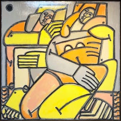Women Watch Eclipse by America Martin, Oil and Acrylic, Figurative, Nude, Orange