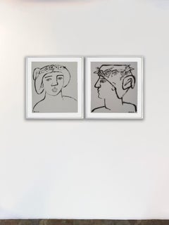 Wreath of Flowers in Hair by America Martin, Ink, Paper, Figurative, Portrait