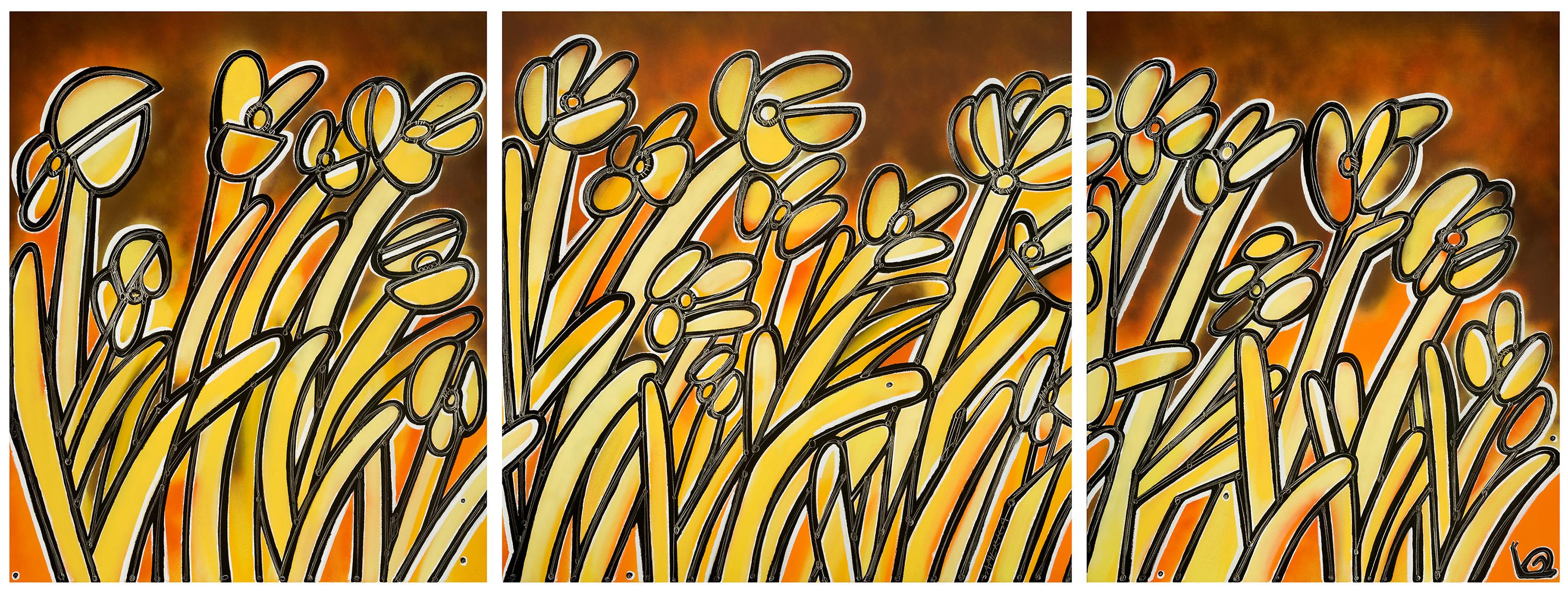Yellow Flowers, Ode to Wordsworth_Triptych_America Martin_Oil/Acrylic/Spray