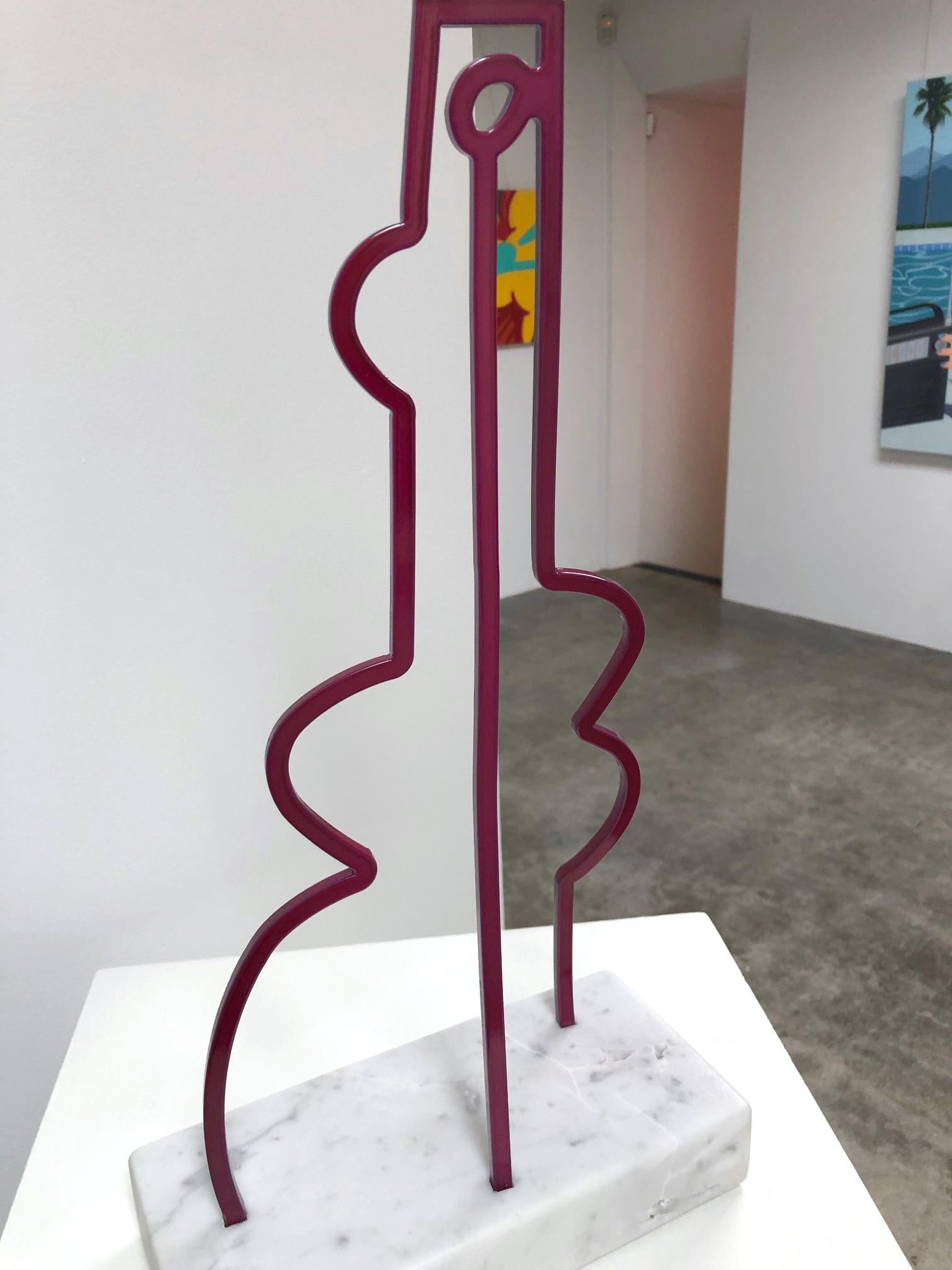 An abstracted figurative sculpture by America Martin completed in steel. Powder coated in deep magenta finish. 

AMERICA MARTIN
