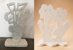 Floral Sculptural Pairing of Sand Blasted Pepper Marble by America Martin
