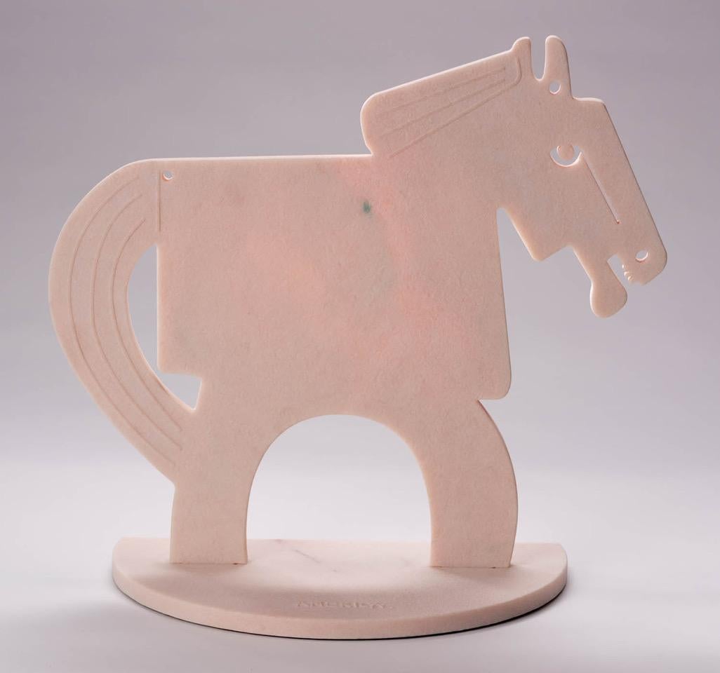 The Rose Quartz Horse (Tall)_2021 America Martin_Sand Blasted Marble Sculpture