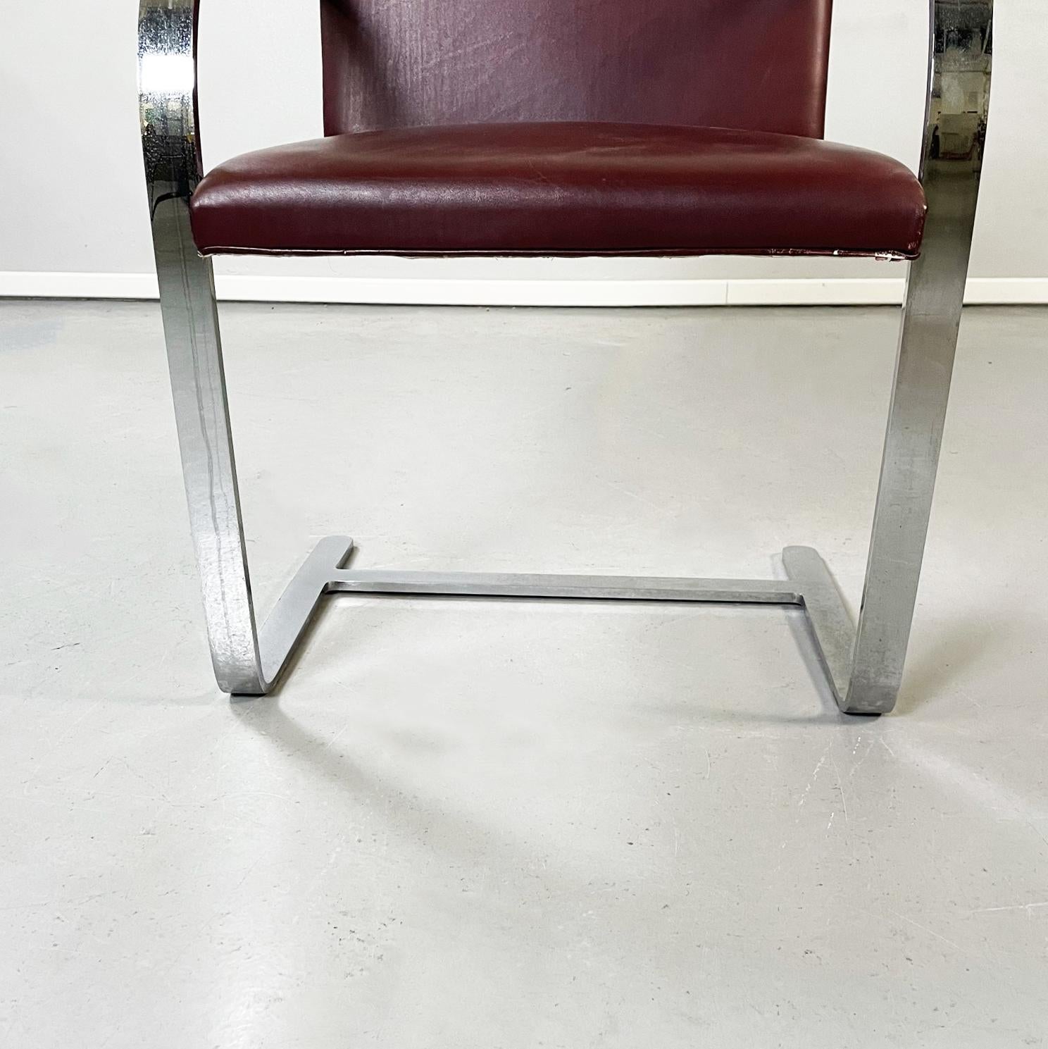 Sedia America Midcentury Brno 255 in pelle marrone di Mies Van Der Rohe Knoll, anni '70 9