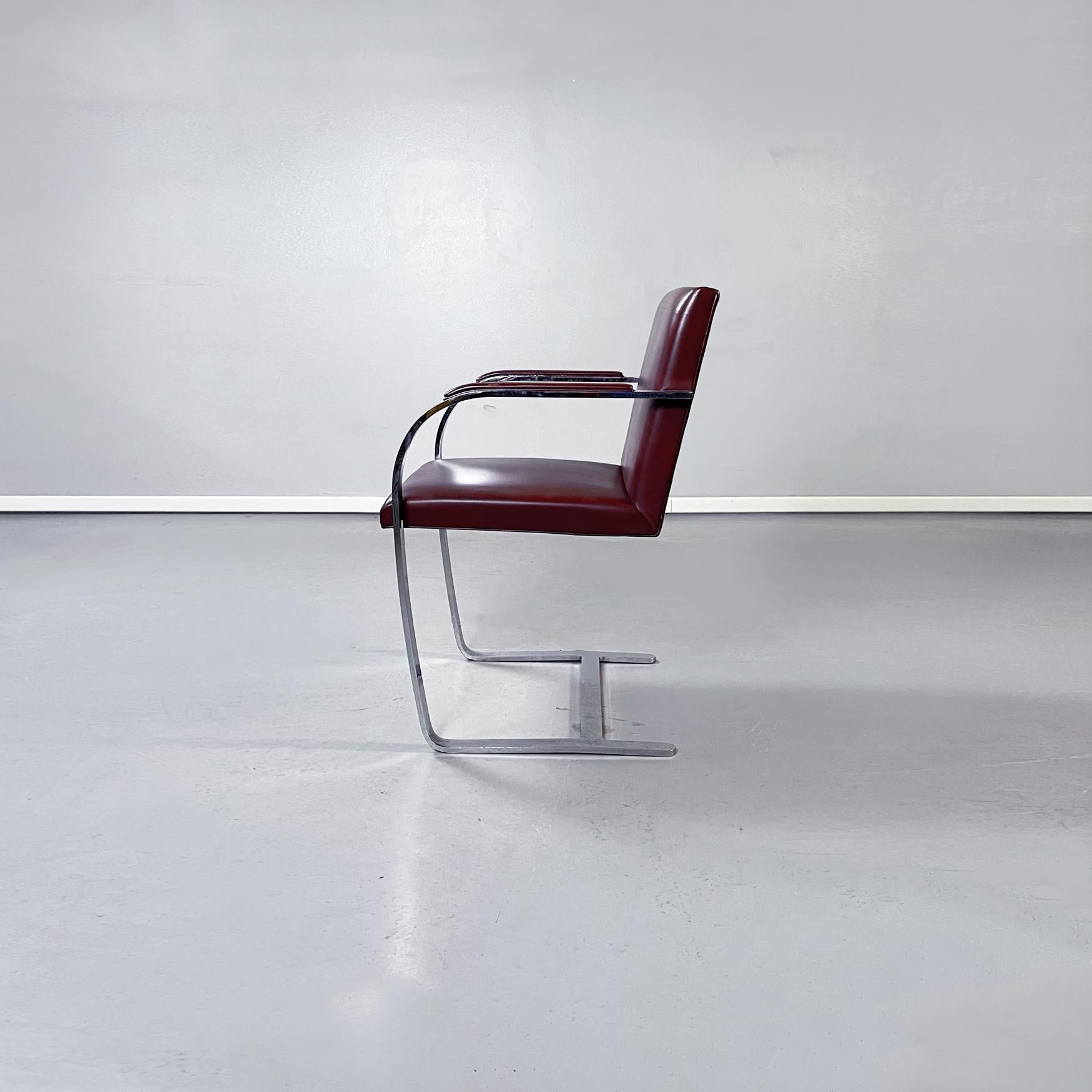 Mid-Century moderno Sedia America Midcentury Brno 255 in pelle marrone di Mies Van Der Rohe Knoll, anni '70