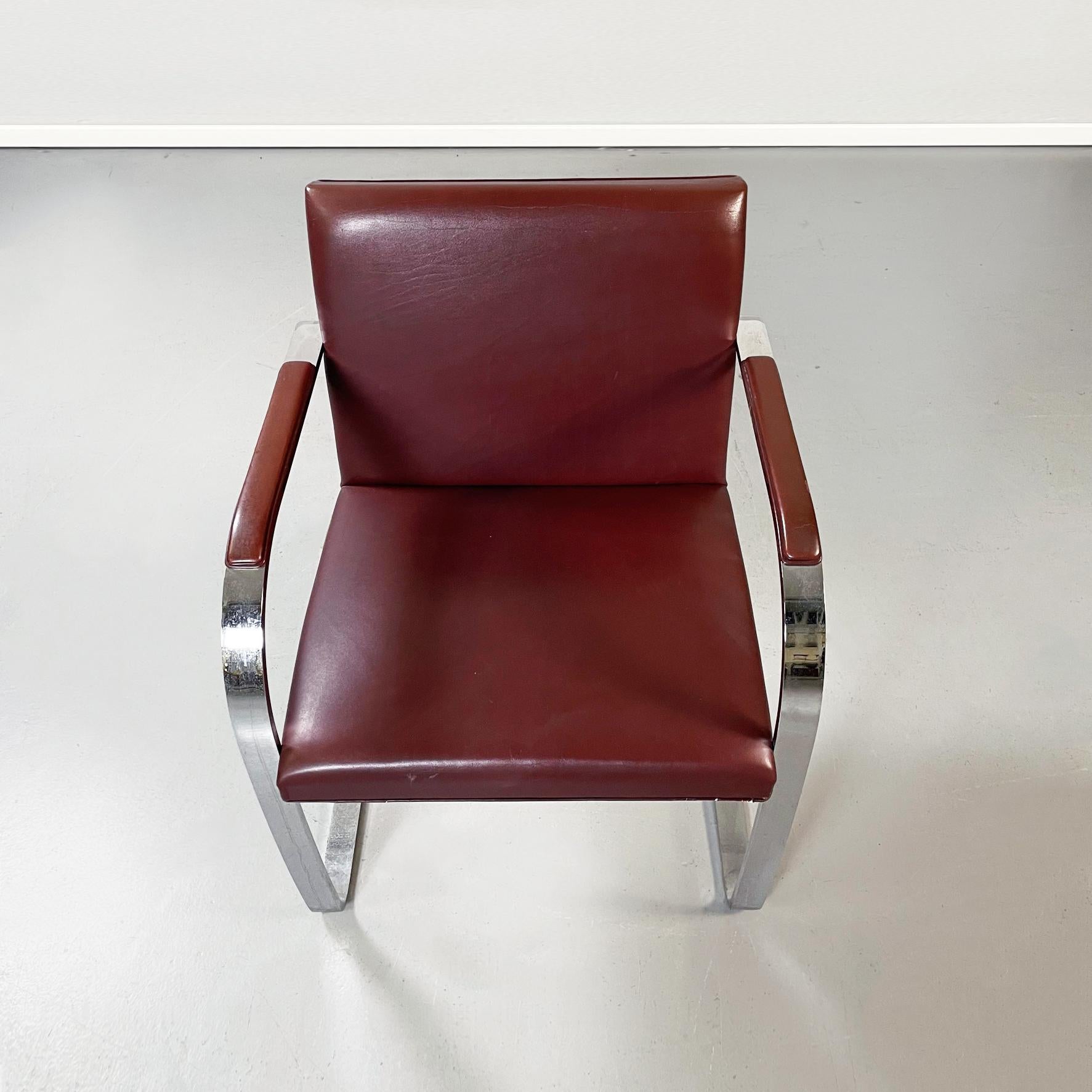Sedia America Midcentury Brno 255 in pelle marrone di Mies Van Der Rohe Knoll, anni '70 In condizioni buone a MIlano, IT