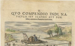 Amerika, Flussüberquerung durch Eingeborene mit Flößen und Kanus, De Bry, 1594
