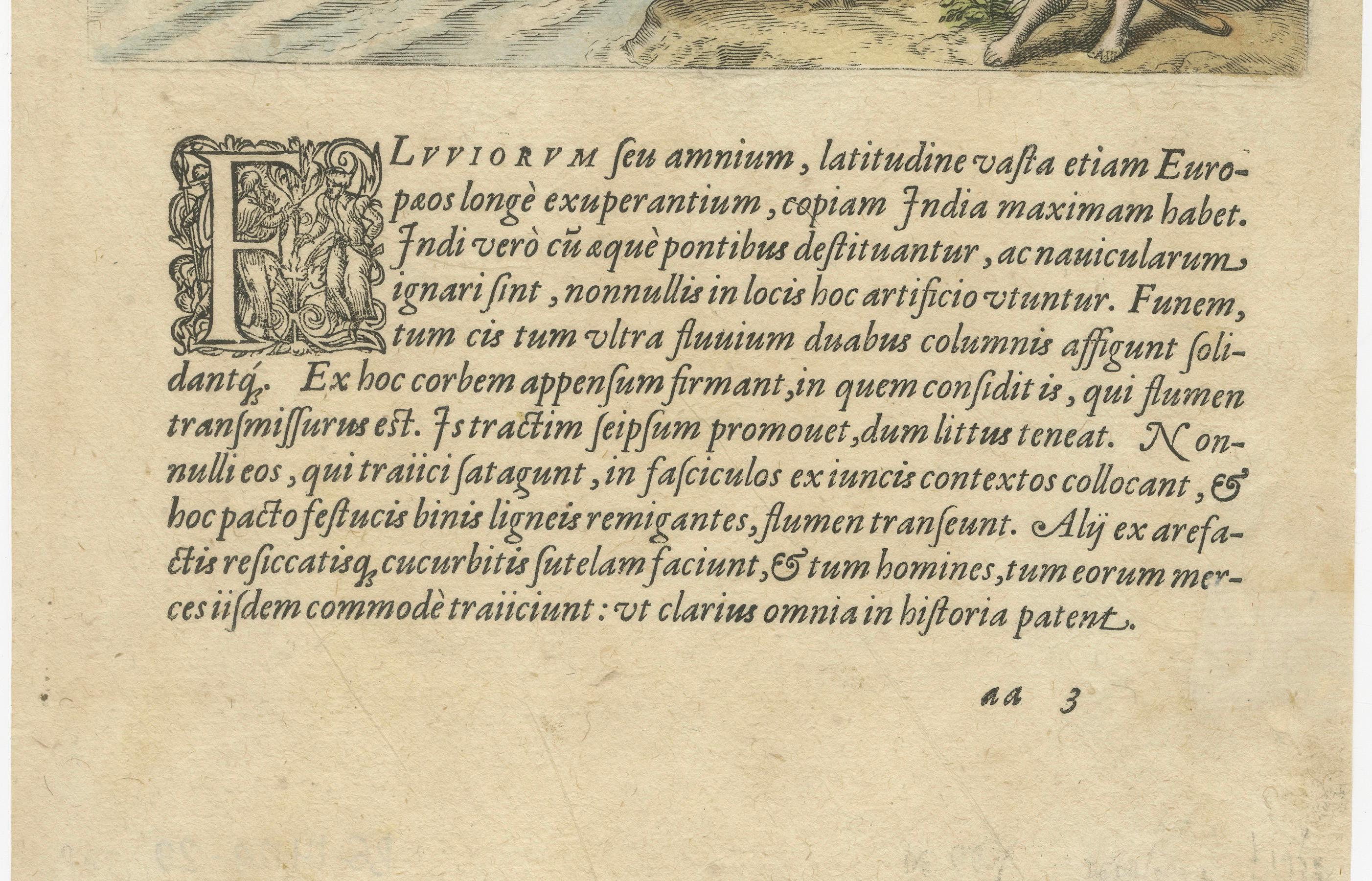 America, River Crossing by Indigenous People with Rafts and Canoes, De Bry, 1594