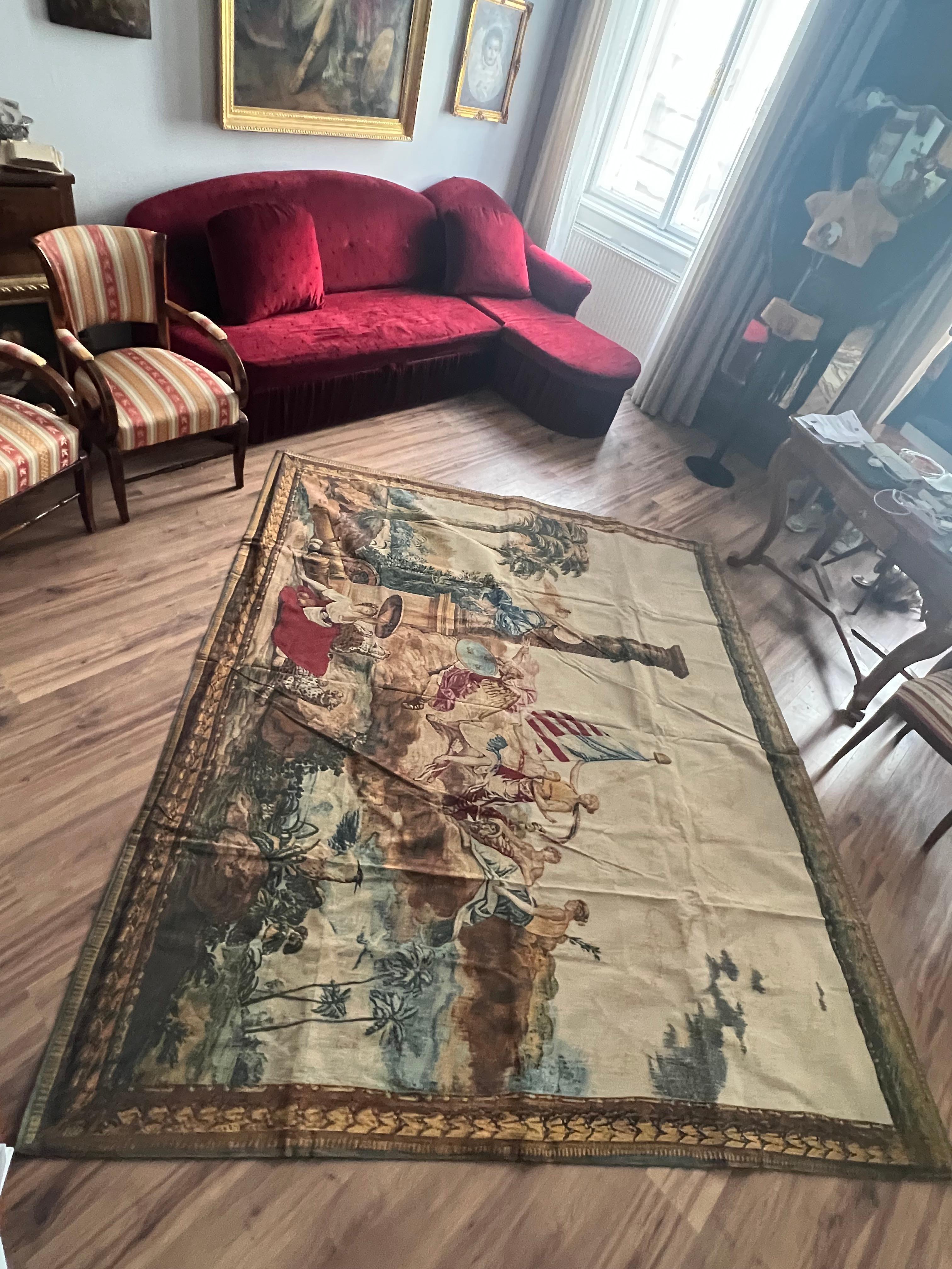 On 4 June 1776, America declared its independence. Thirteen states announce secession from England. Louis XVI has a symbolic tapestry woven, in which France comes to the aid of the new states against England. This is a copy of the tapestry exhibited