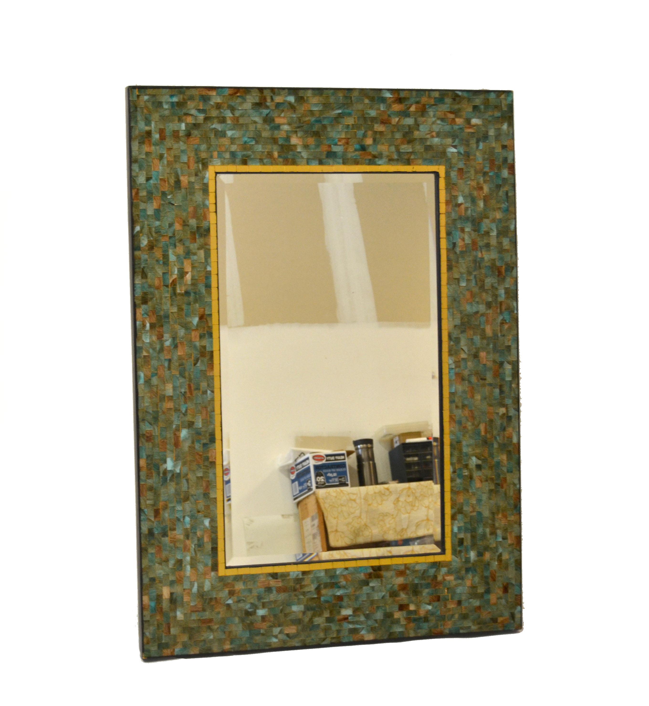 America Tiling & Tessellated Glass Hues of Green & Gold Rectangle Wall Mirror For Sale 2