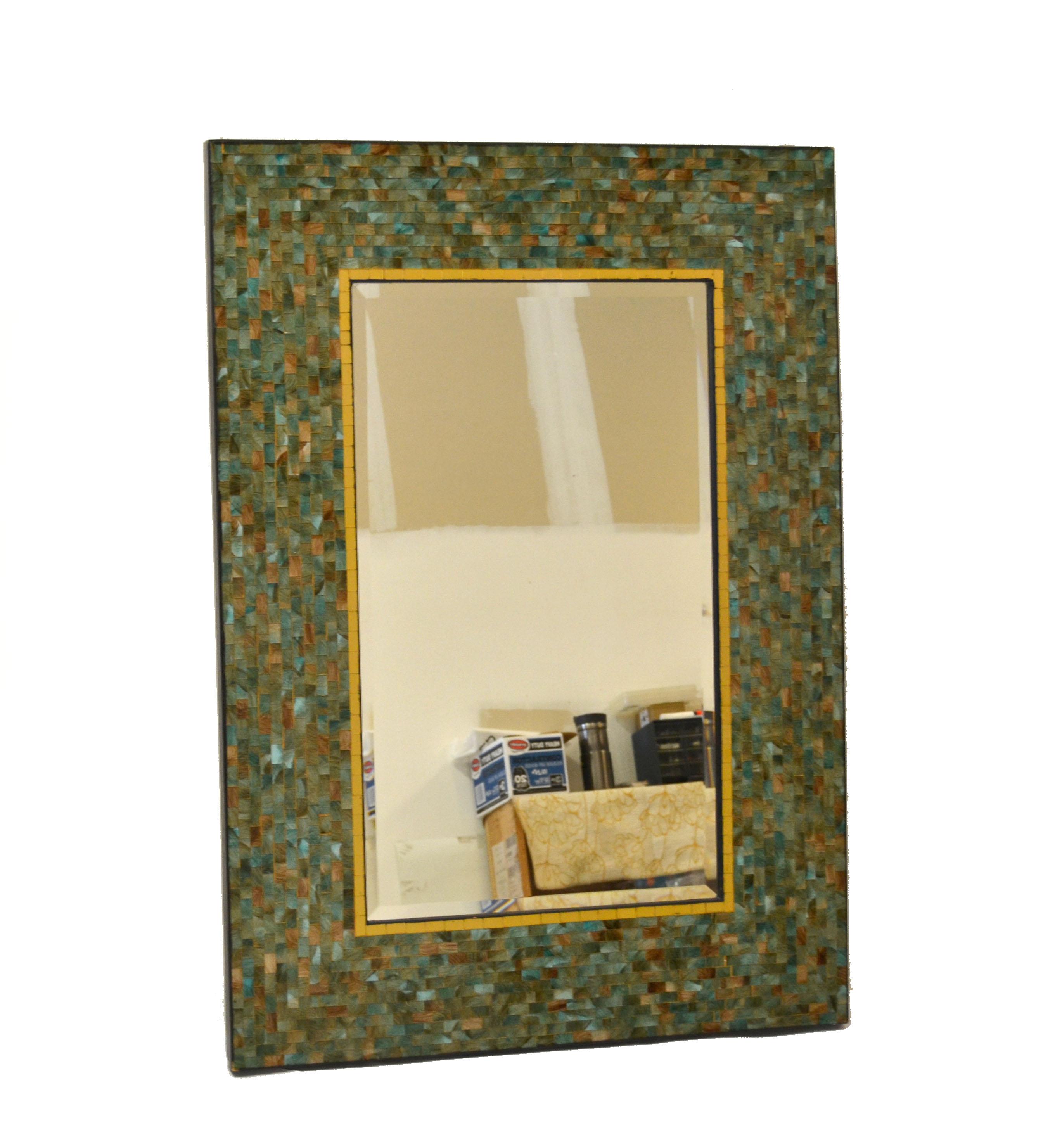 America Tiling & Tessellated Glass Hues of Green & Gold Rectangle Wall Mirror im Angebot 4