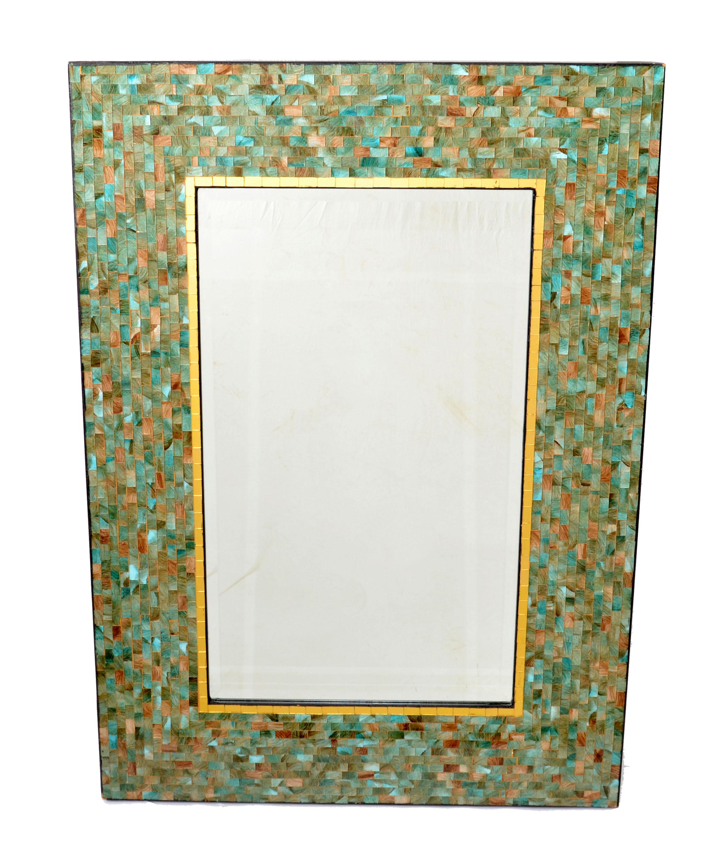America Tiling & Tessellated Glass Hues of Green & Gold Rectangle Wall Mirror (miroir mural rectangulaire) en vente 6