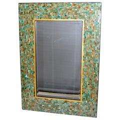 América Azulejos y Vidrio Teselado Tonos de Verde y Oro Espejo de Pared Rectangular