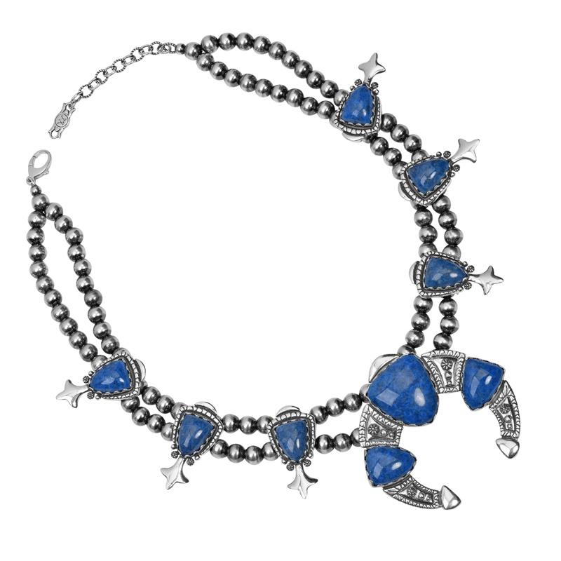Taglio a goccia Collana America West in argento con lapis e fiori di zucca, 18-21 pollici in vendita