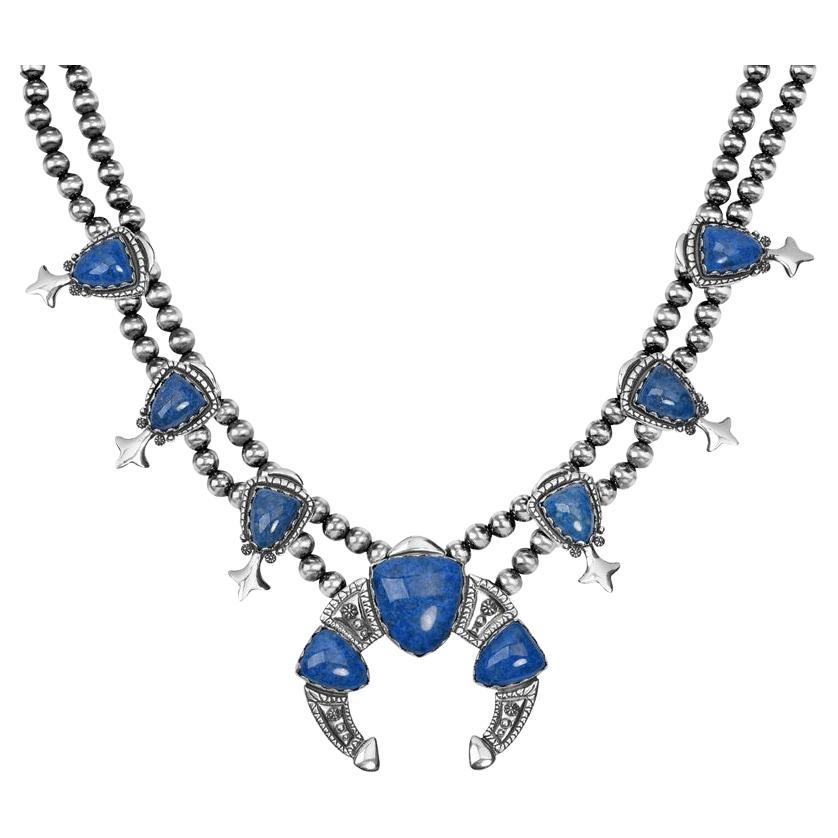Collana America West in argento con lapis e fiori di zucca, 18-21 pollici