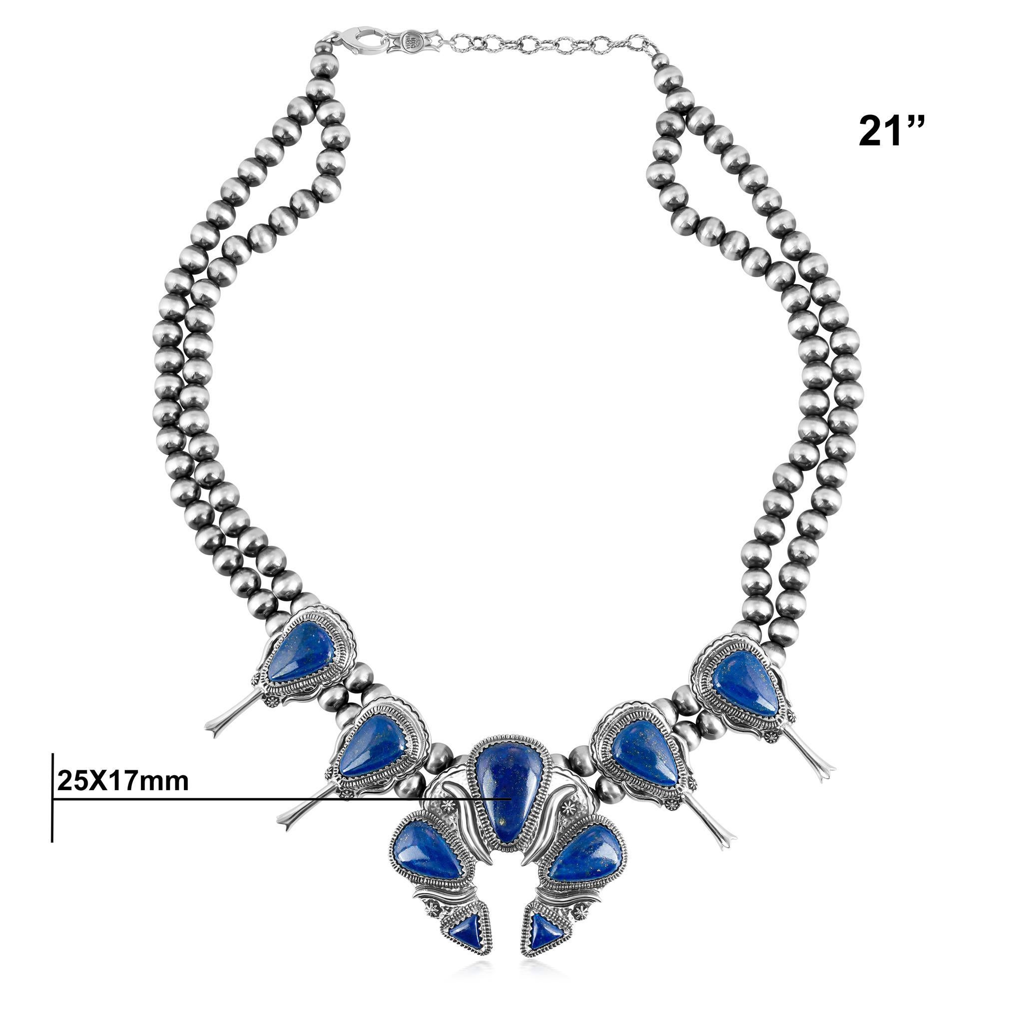 Donna Collana con fiori di zucca Naja grande in Lapis d'argento di America West, da 21 a 24 pollici in vendita
