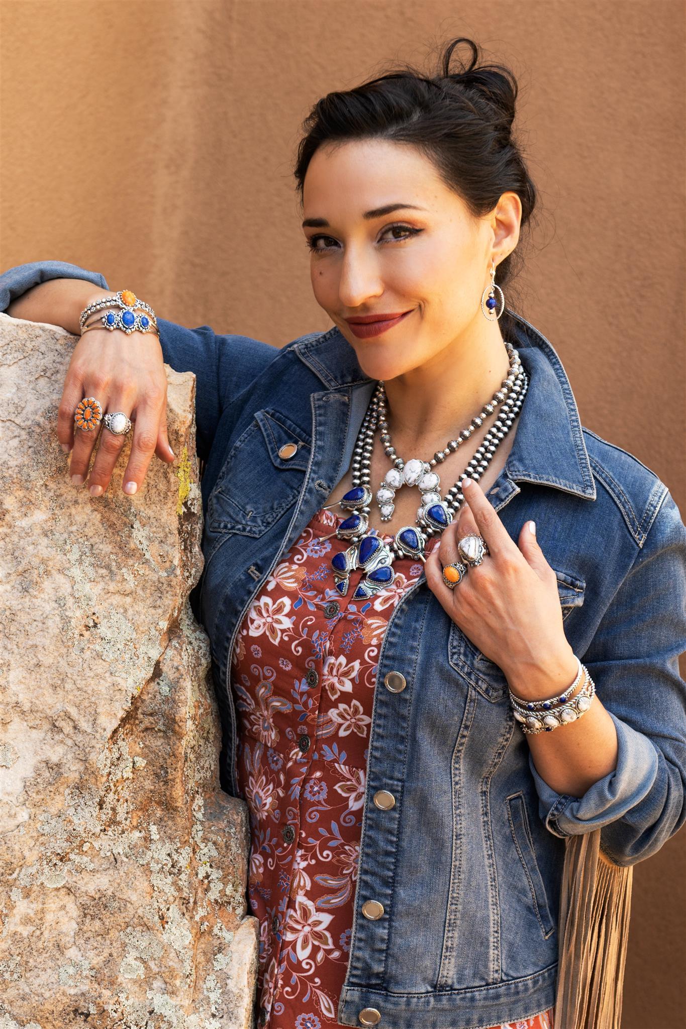 Collana con fiori di zucca Naja grande in Lapis d'argento di America West, da 21 a 24 pollici in vendita 3